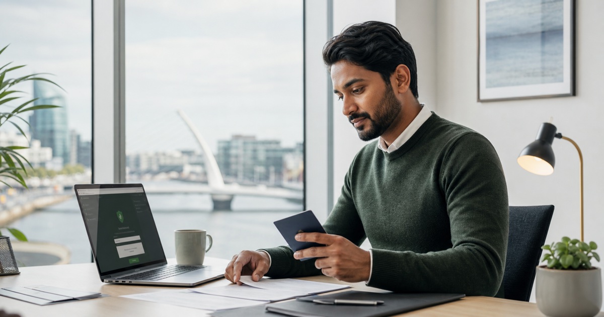 Non-resident founder preparing documents for an Irish business bank account application