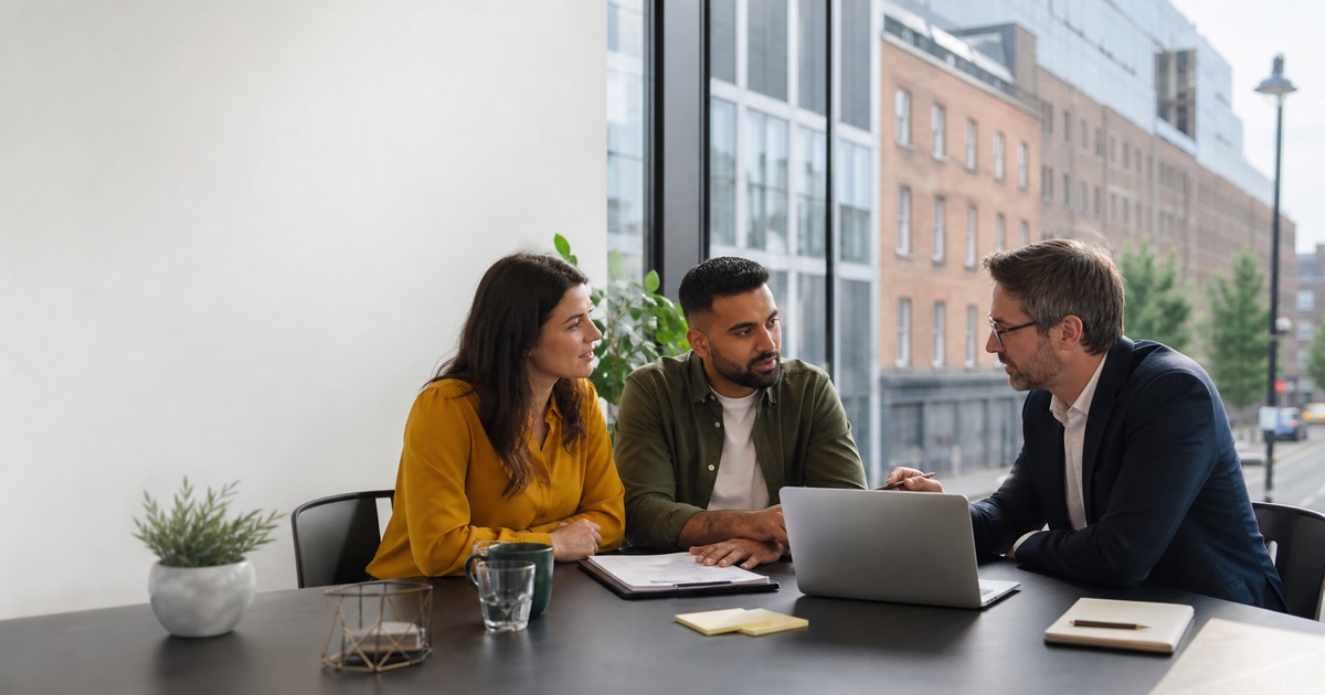 Founders comparing Irish entity formation services with a business adviser in Dublin