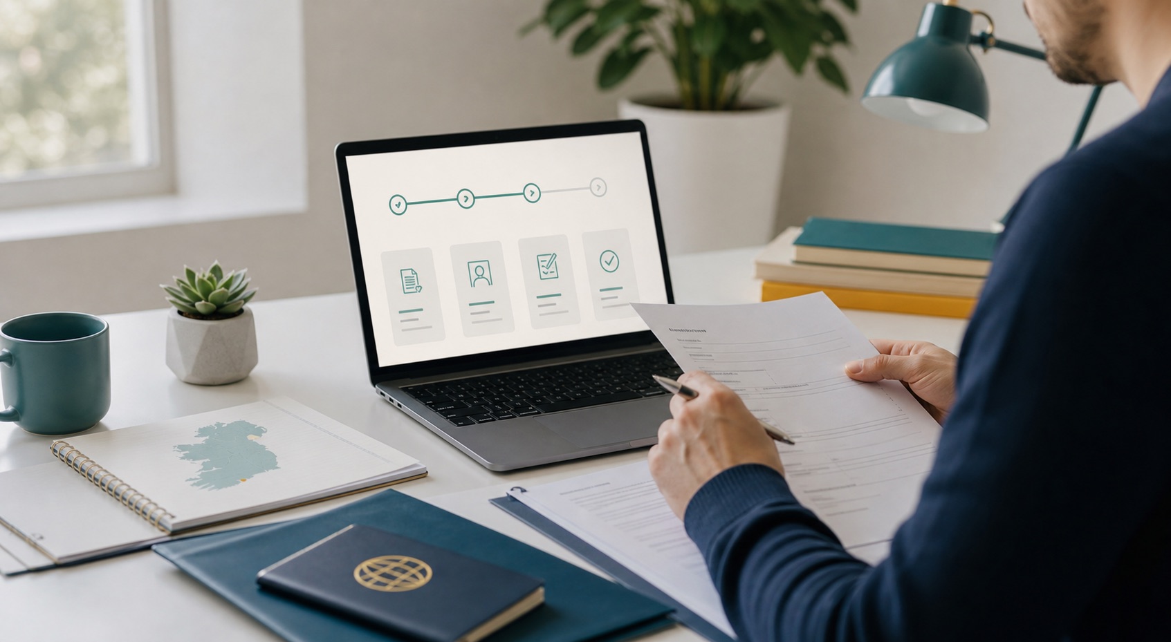 Founder preparing Irish company formation documents from abroad