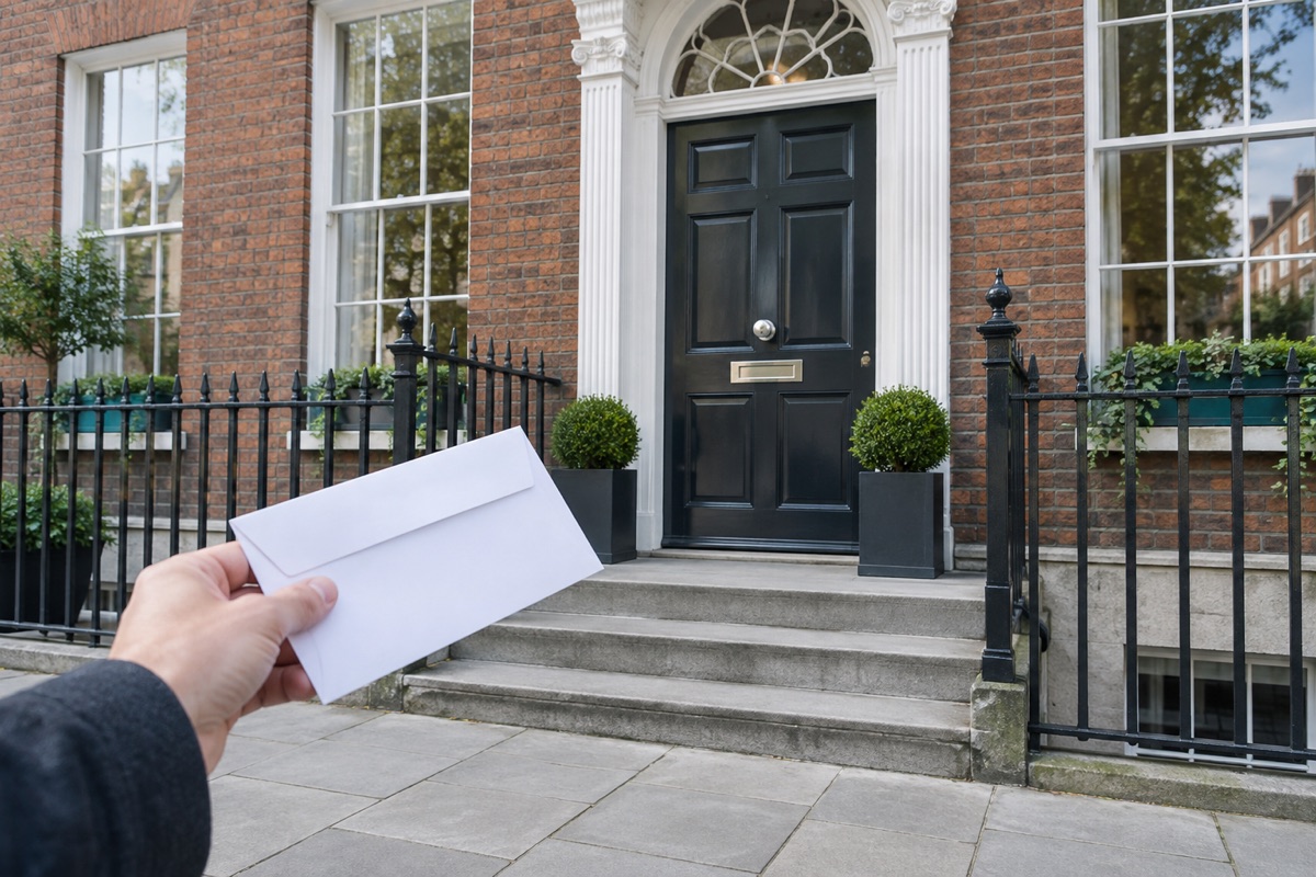 Illustration of correspondence delivered to an Irish office building